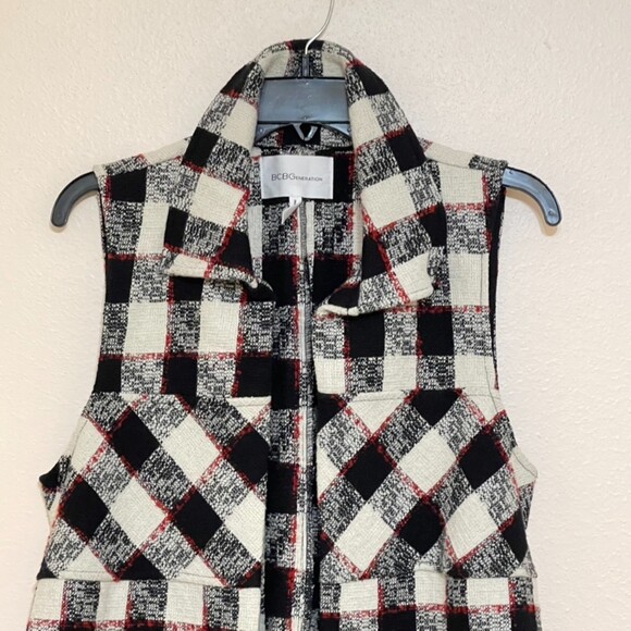 BCBGeneration Plaid Long Blazer Sleeveless Blazer Size Large - Picture 2 of 16